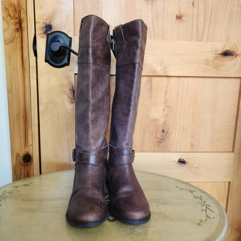 Marc Fisher Sz 6 Brown Leather Tall Knee High Riding Boots Preppy Equestrian